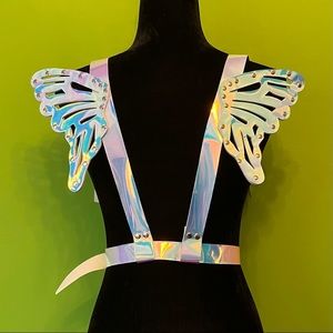 Daisy Corsets Festival Rave Silver Holo Butterfly Wing Harness